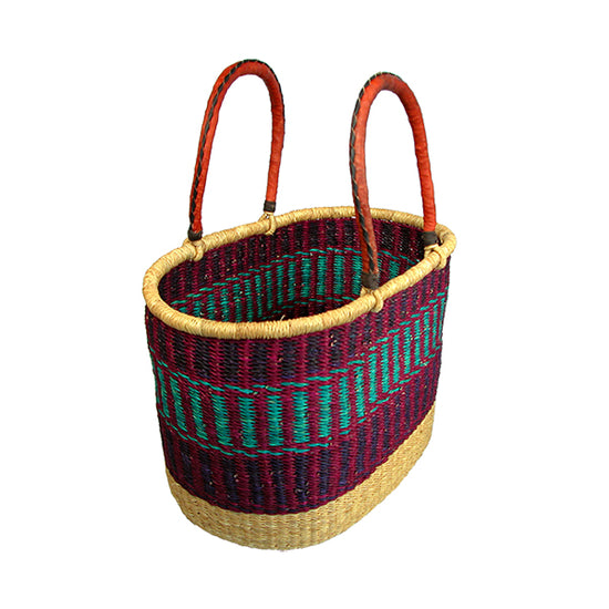 XL Handwoven Oval Basket with Leather Handles