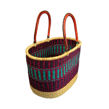 XL Handwoven Oval Basket with Leather Handles